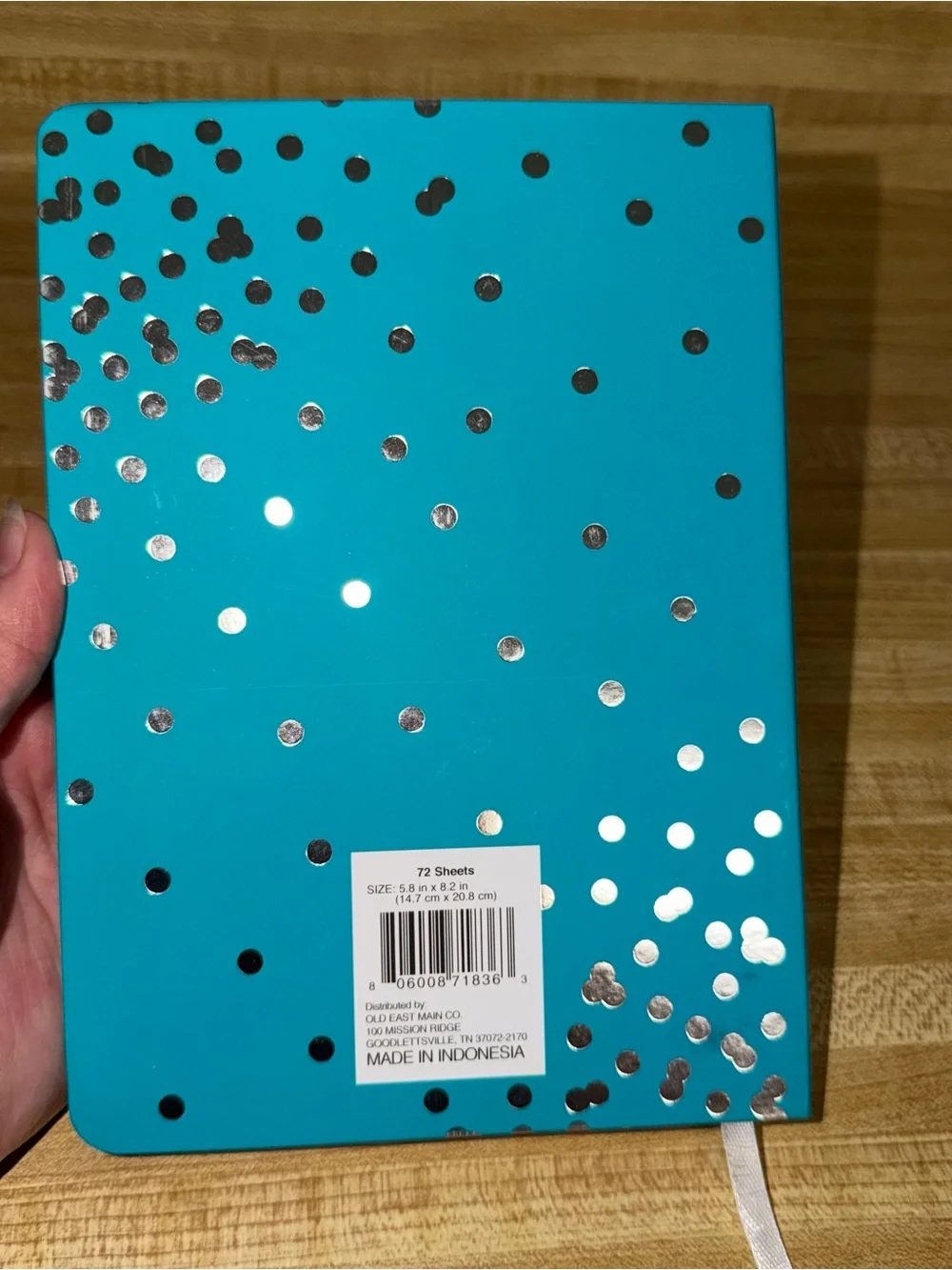 6x8 Teal Notebook with Metallic Polka Dots writing notes